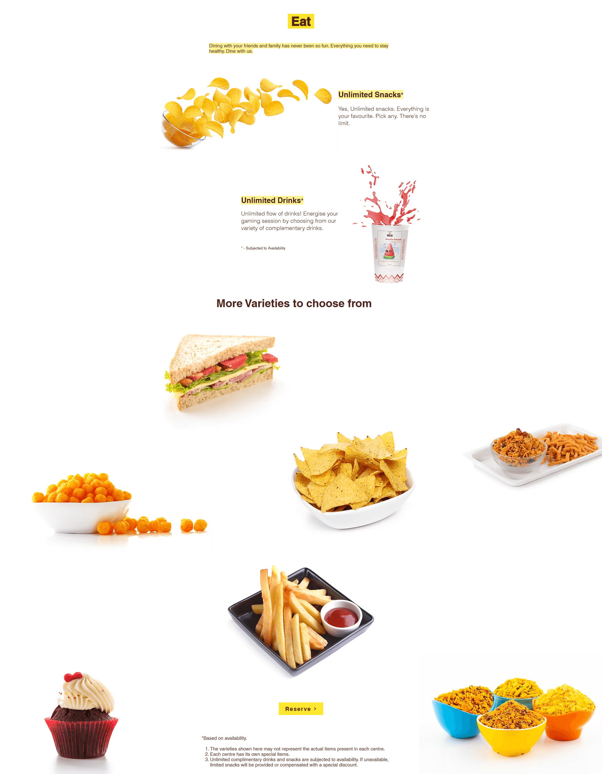 Dojo Play food and drinks menu